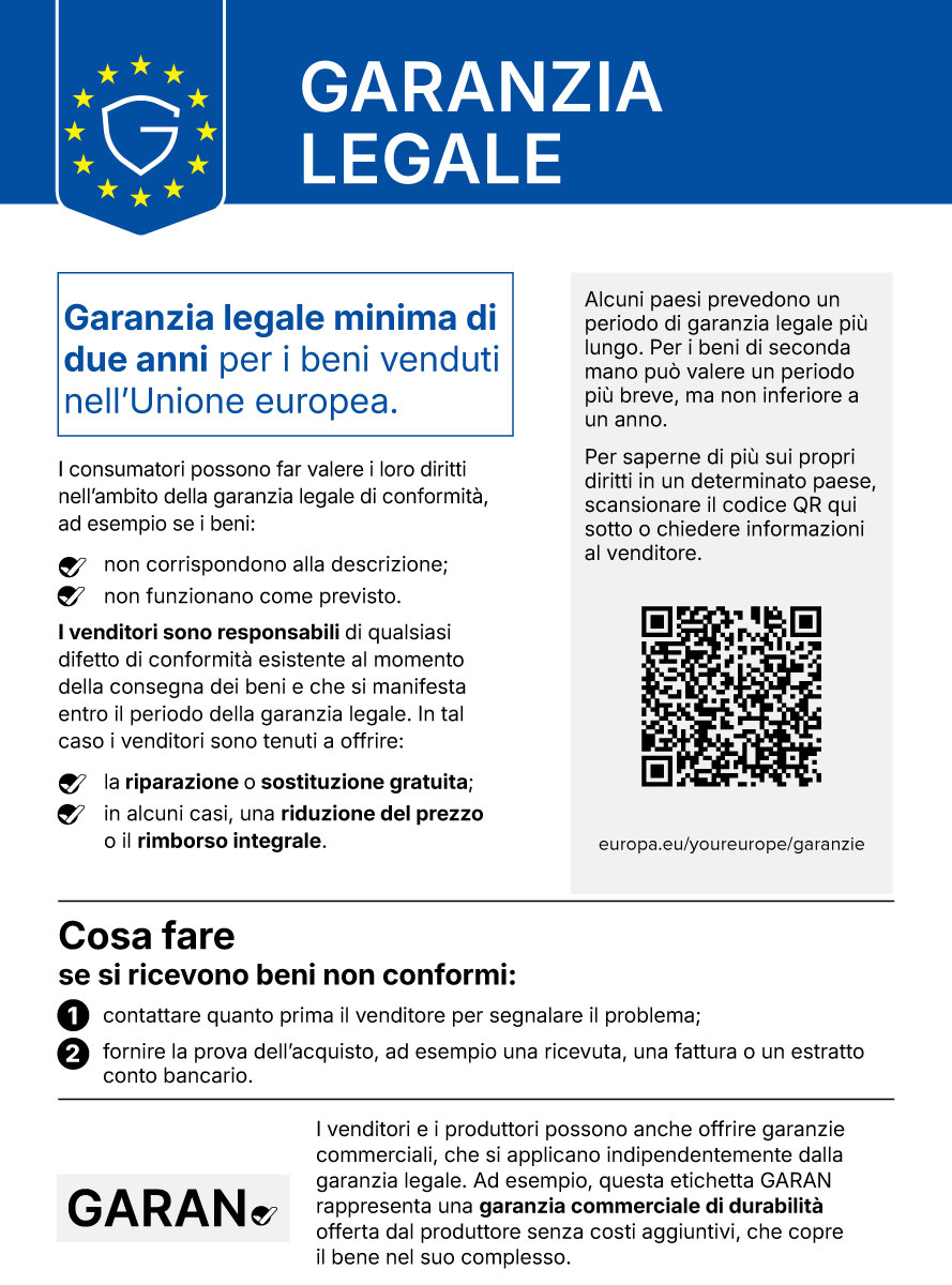 Garanzia legale minima di due anni per i beni venduti nell'Unione europea
